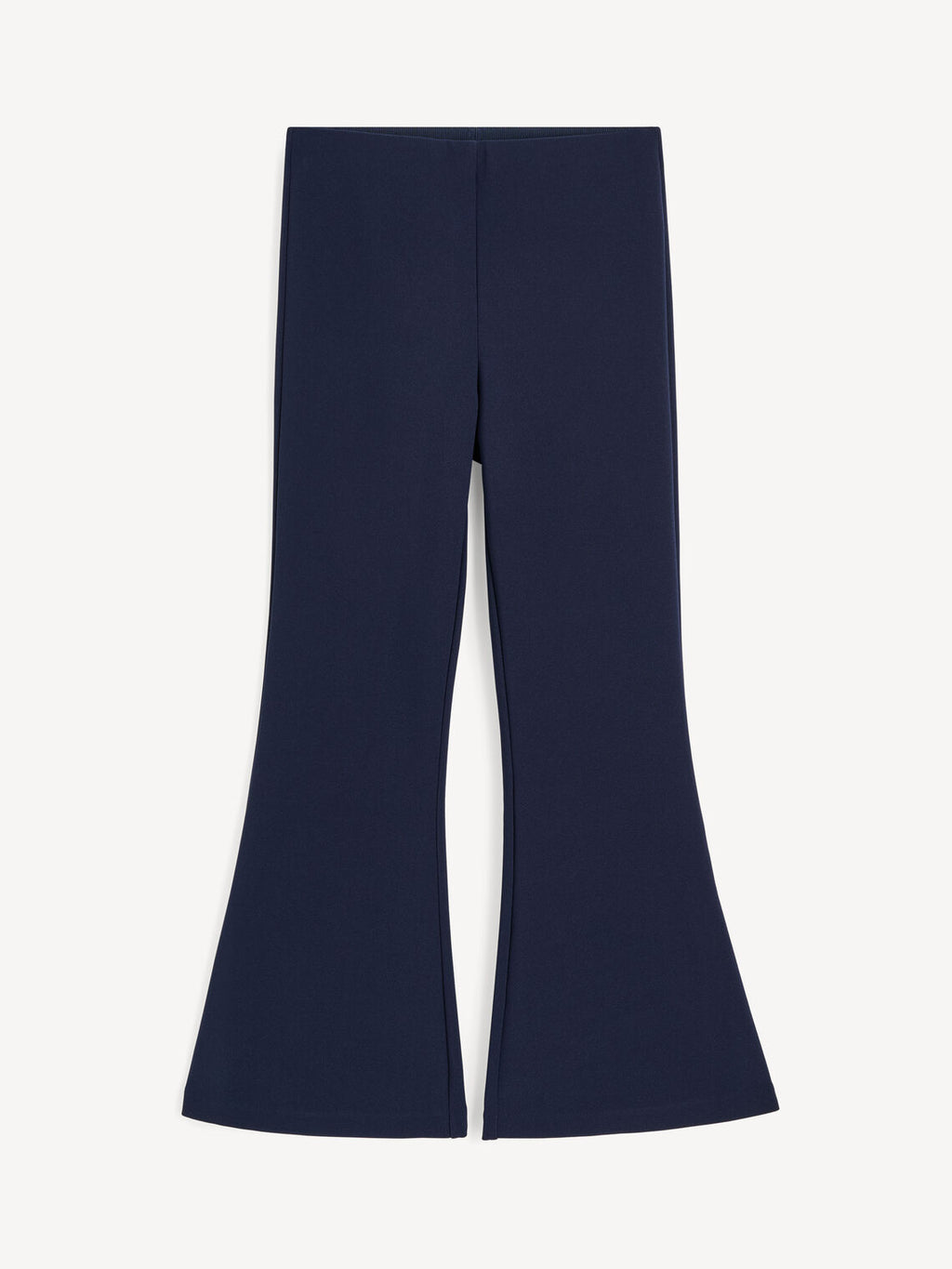 Vilanna bukser i mørkeblå resirkulert polyester med strikk i livet og utsvingte ben.