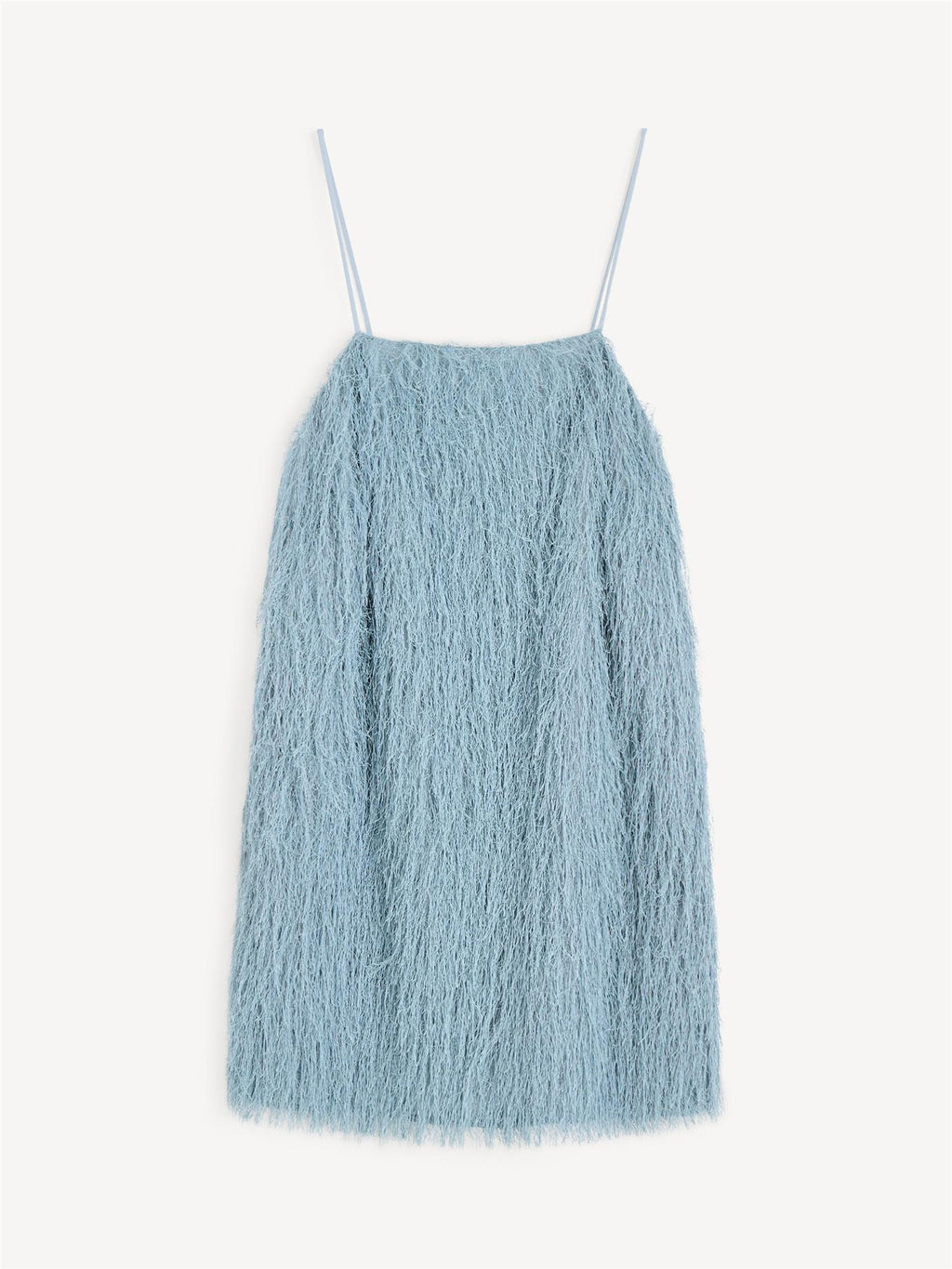By Malene Birger Ledo minikjole i lyseblå polyester med frynsete struktur, justerbare stropper og rett silhuett.