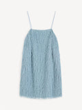 By Malene Birger Ledo minikjole i lyseblå polyester med frynsete struktur, justerbare stropper og rett silhuett.