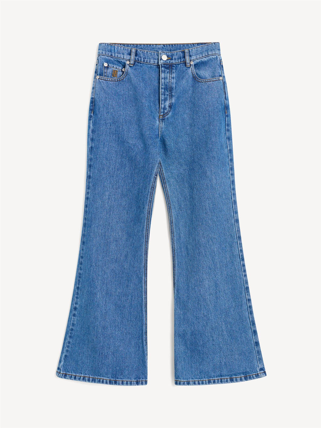 Houston jeans med utsvingte ben i denimblå, mellomhøyt liv og klassisk fem-lomme design.