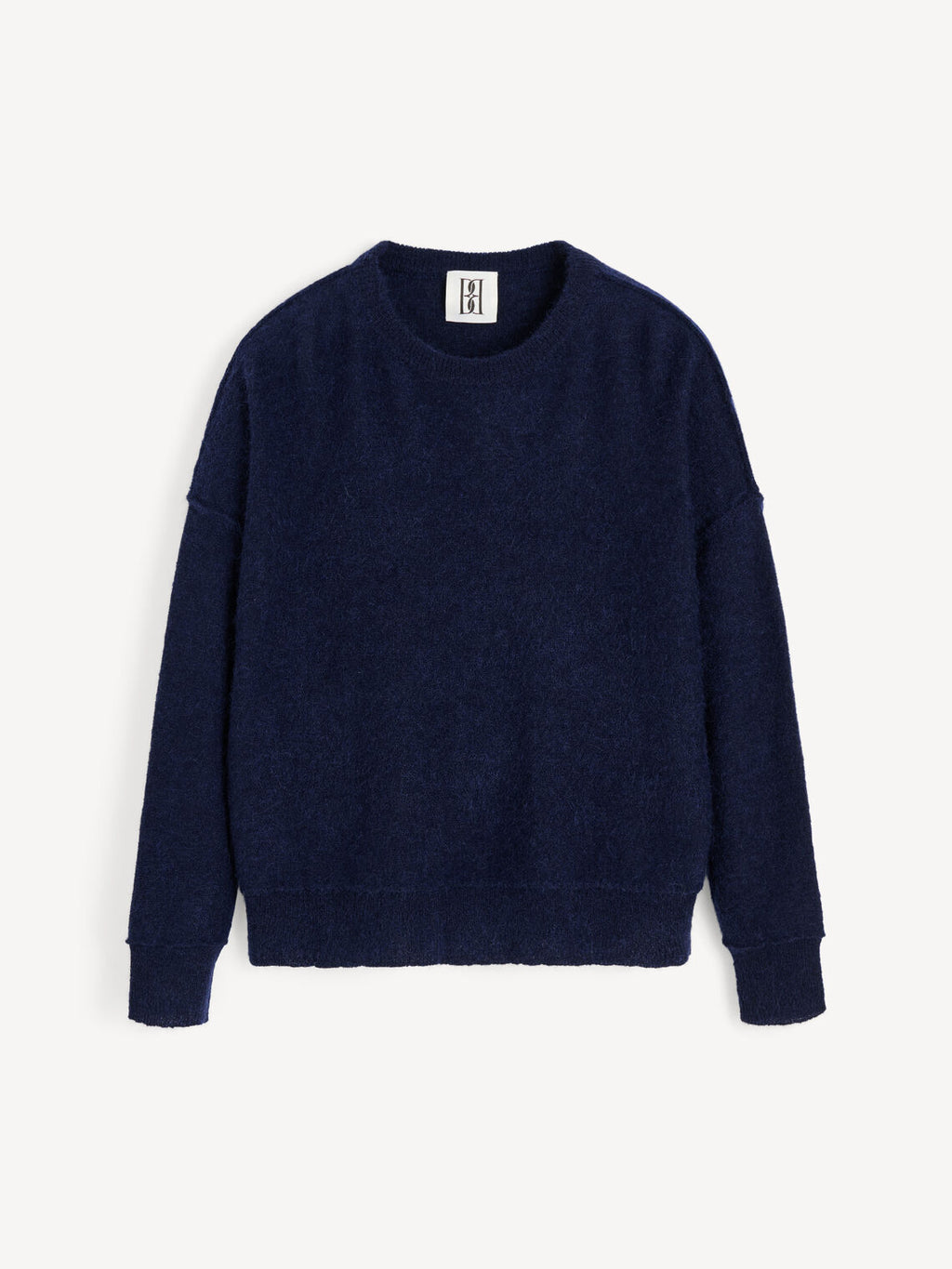 Blå oversized mohairgenser med vrengte sømmer og rund hals, mohair og ull – By Malene Birger
