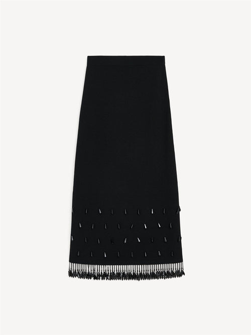 By Malene Birger Estilla strikket viskoseskjørt i sort med perlekant, strikk i livet og A-form.