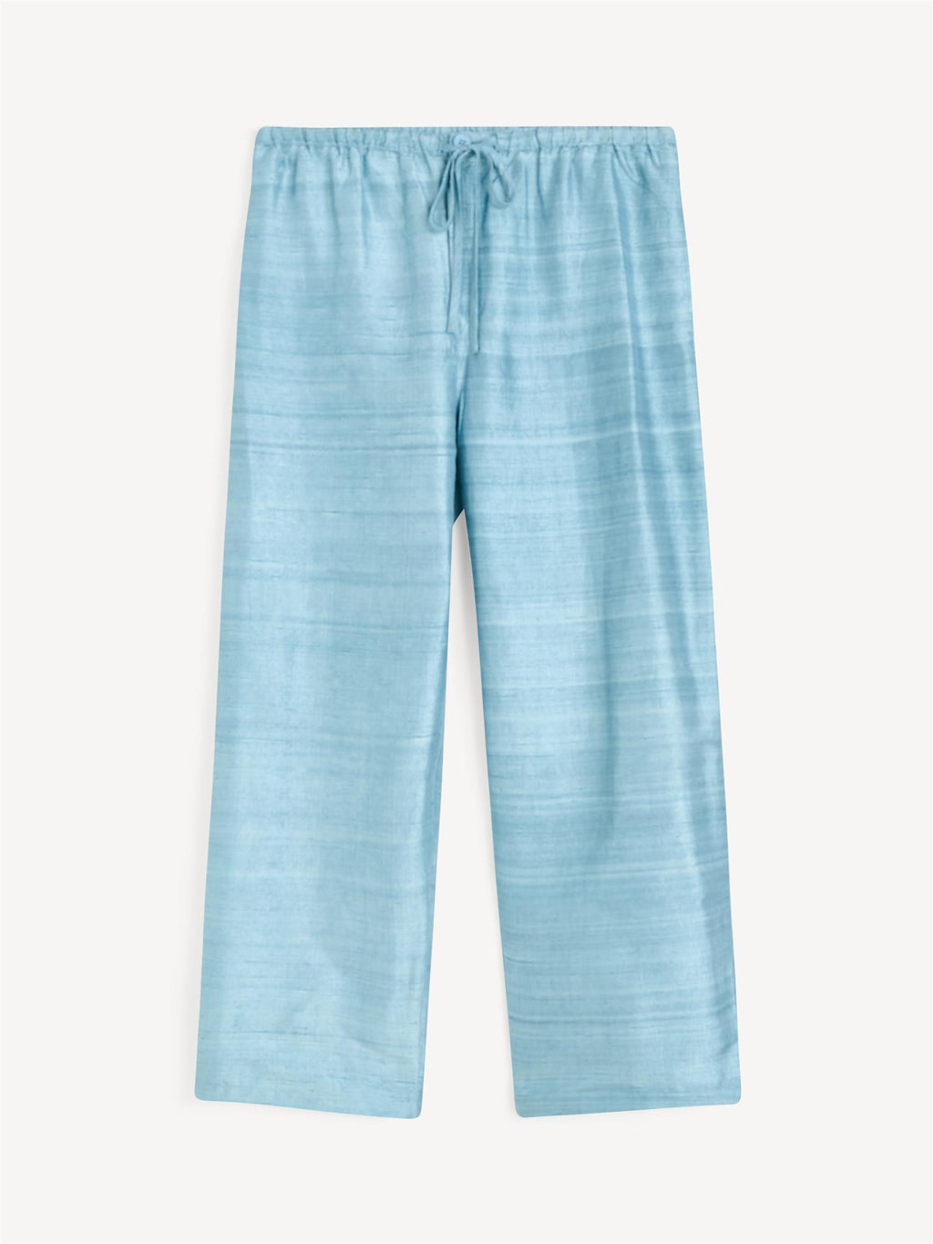 Lyria bukse i lyseblå 100% thai-silke med flytende fall, høyt liv og vide elegante ben.