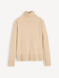 Kremfarget høyhalset genser i 100% ull med polo-hals og slim fit – By Malene Birger