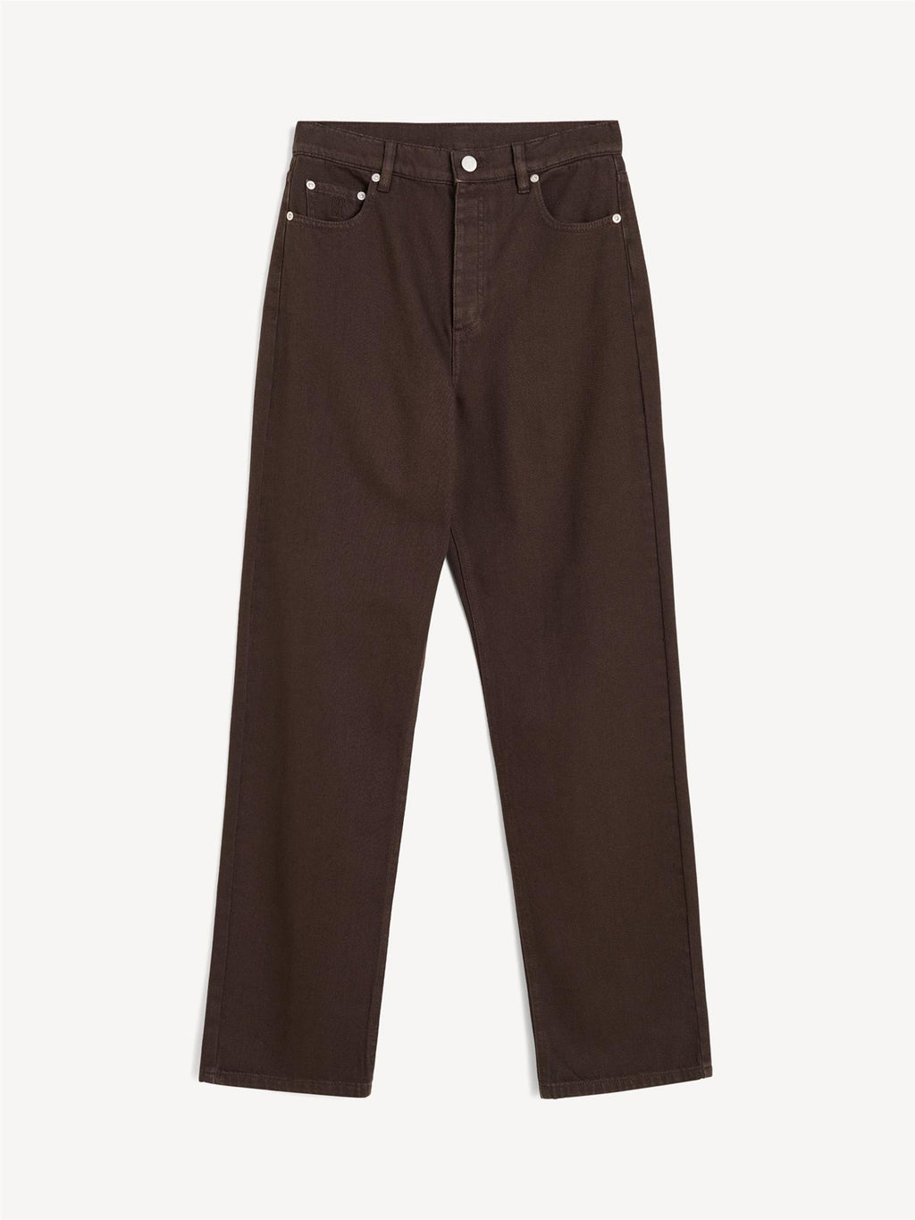 Chicago jeans i mørkebrun denim, mellomhøyt liv, rette ben og klassisk fem-lomme design.