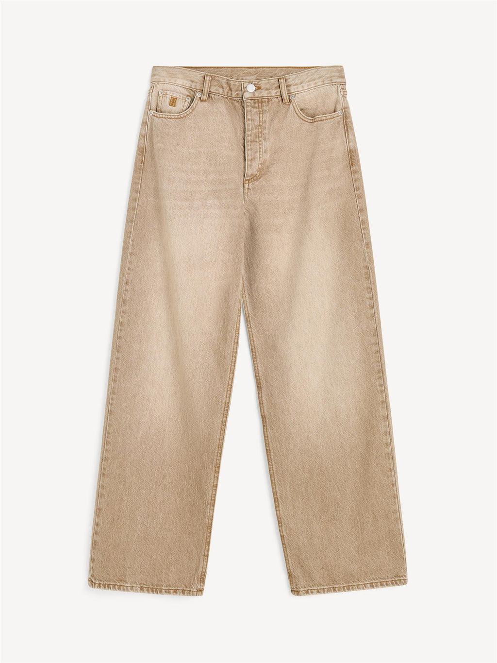 Vinola jeans i vasket beige organisk bomull, løs passform med vide ben og mellomhøyt liv.