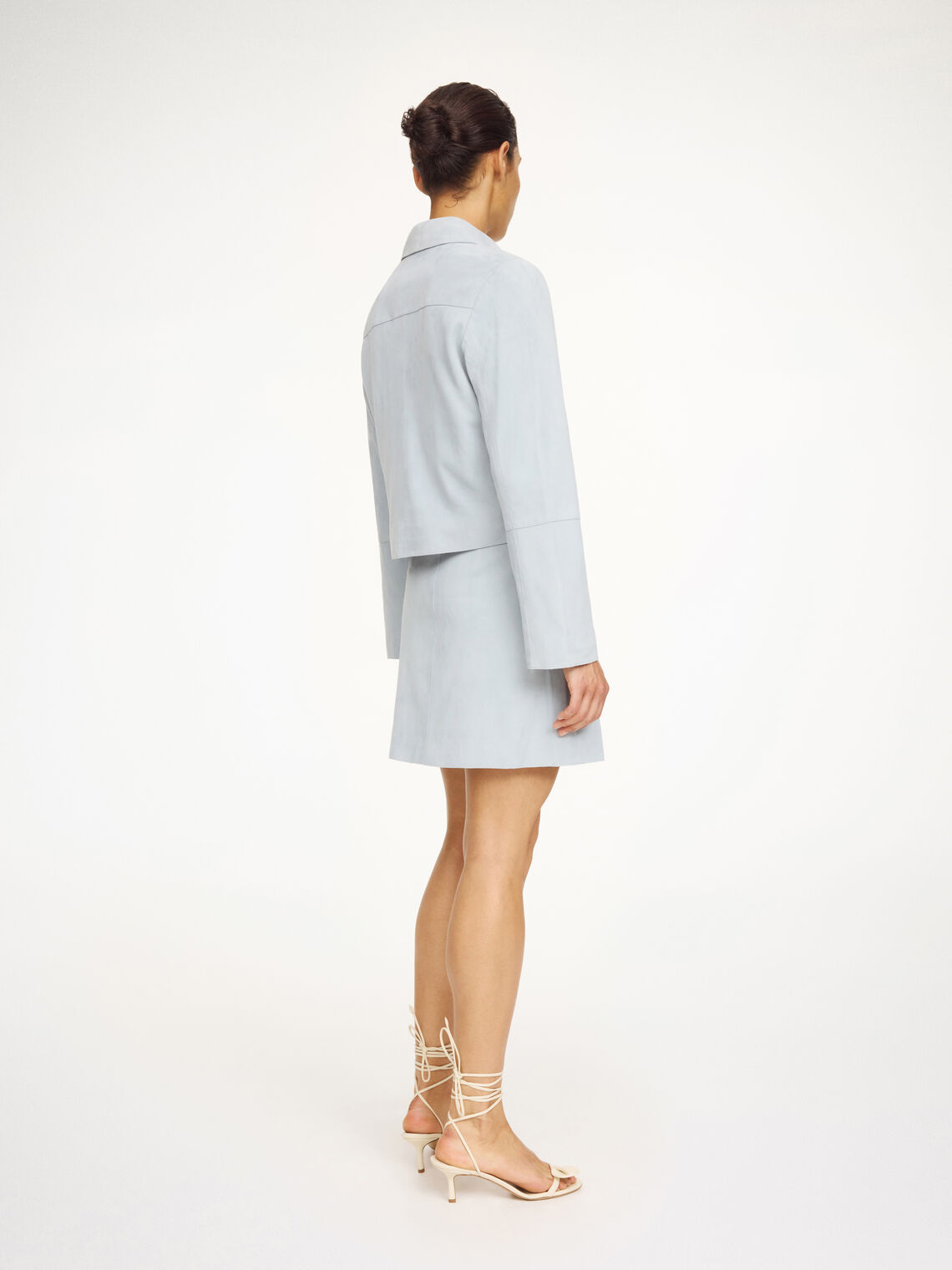 ANNIE Kort semsket skinnjakke Lyseblå