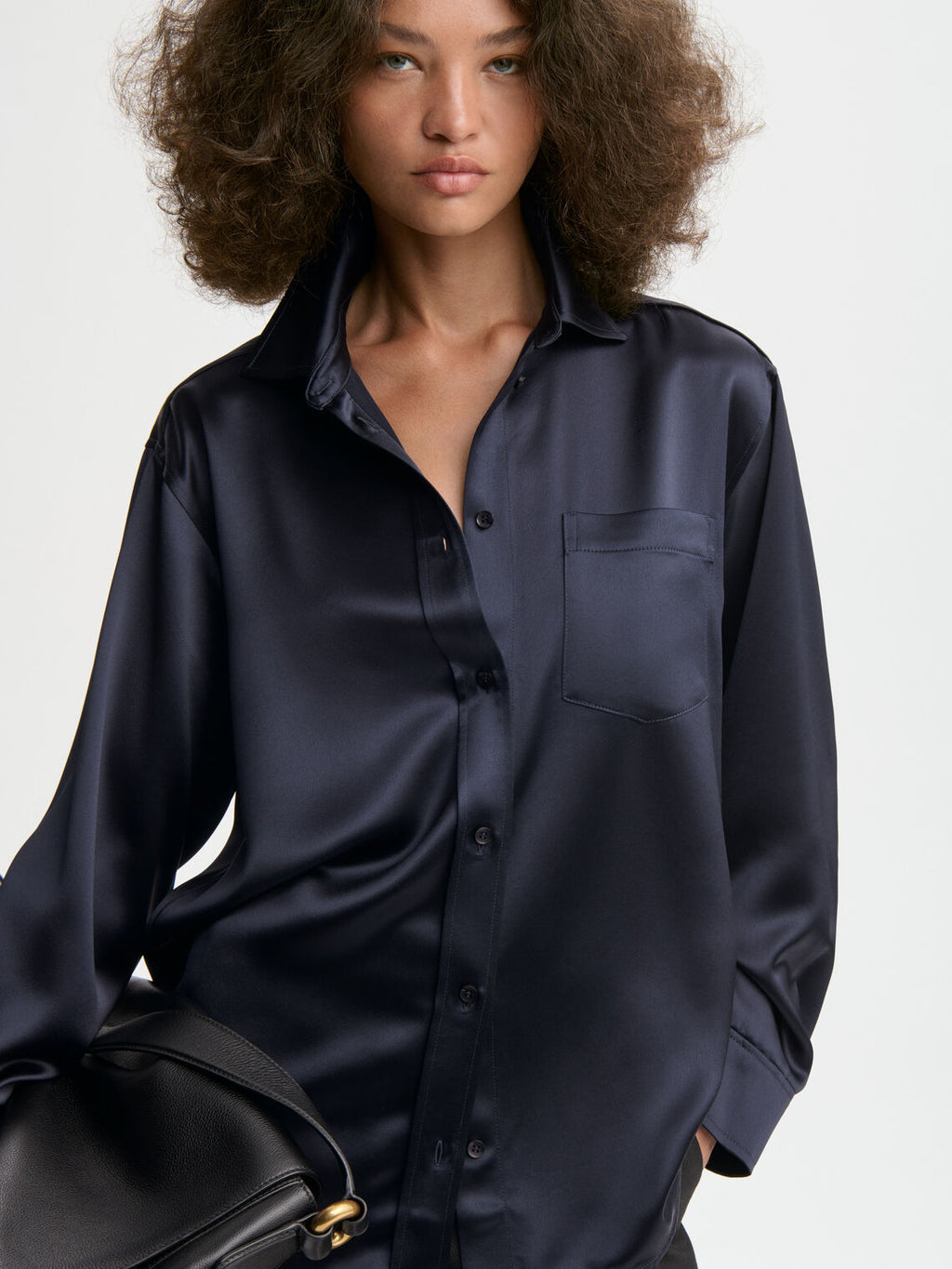 AUDREY SATIN Skjorte bluse Mørkeblå
