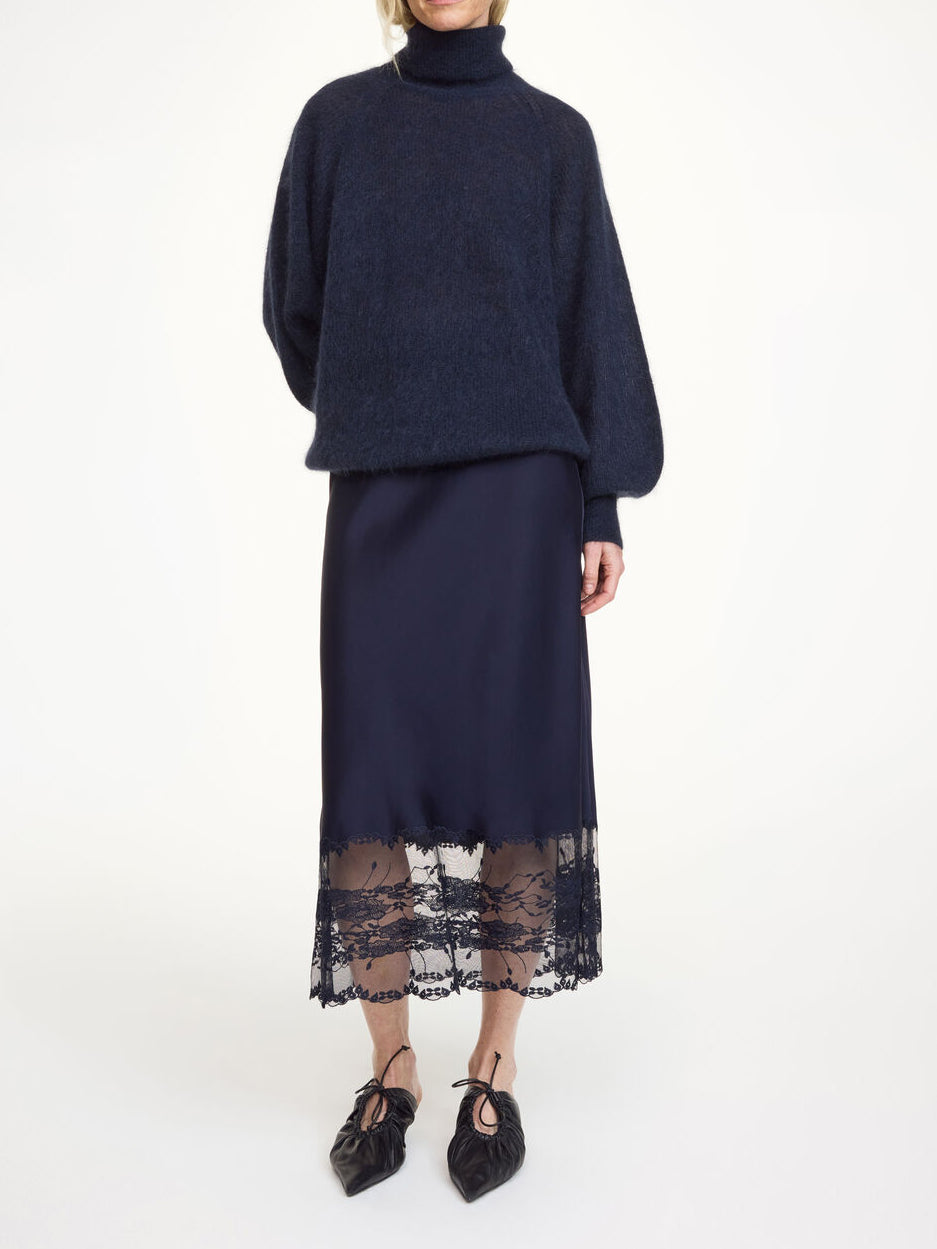 BLAKE Skjørt med Blonderkant Mørkeblå