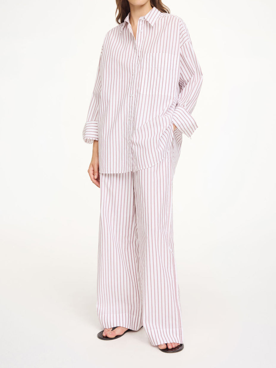 CABELLO Bomullsbukse, Hvit med burgunder Striper