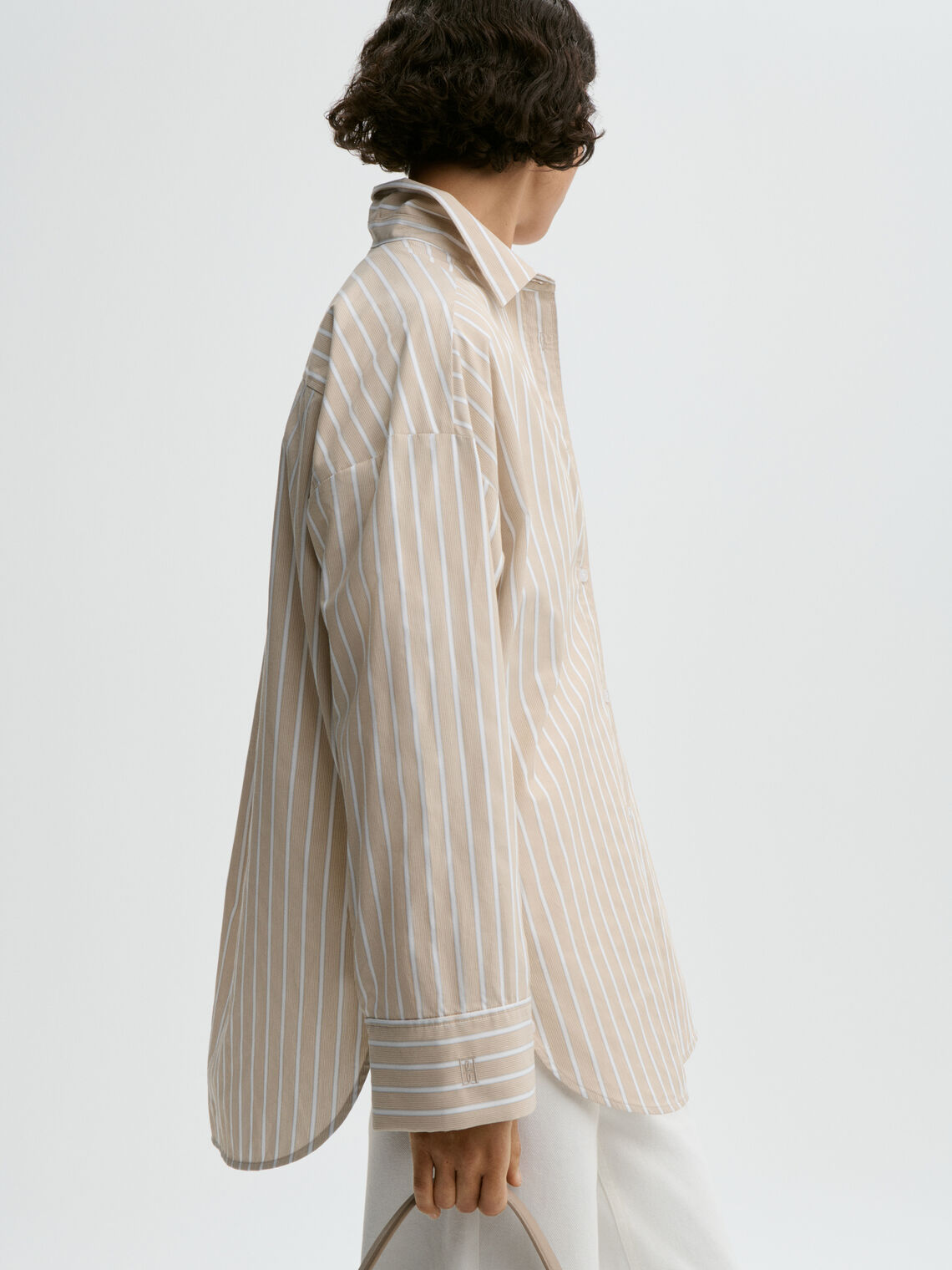 DERRIS Bomullsskjorte Beige med hvite striper