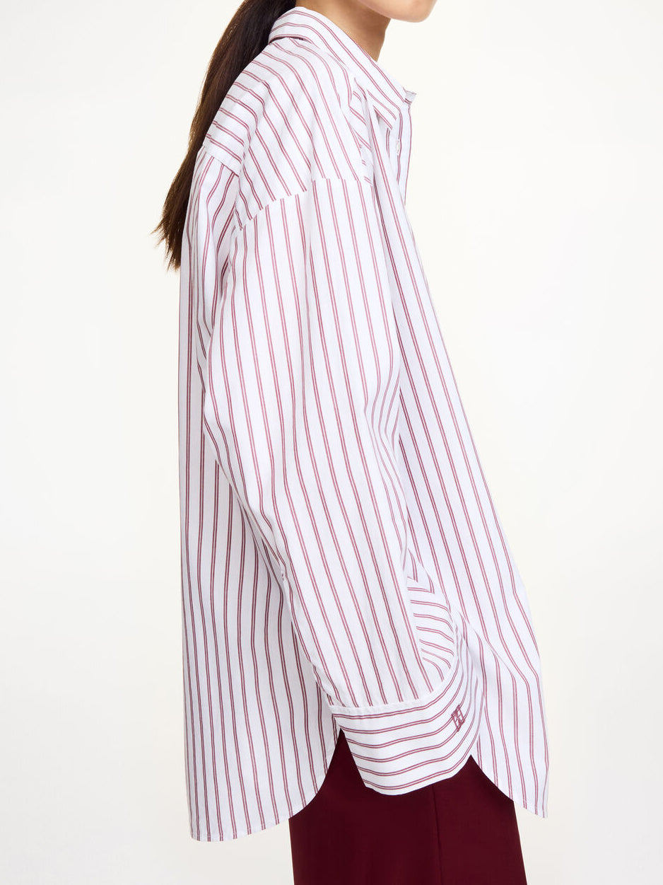 DERRIS Bomullsskjorte med burgunder Striper