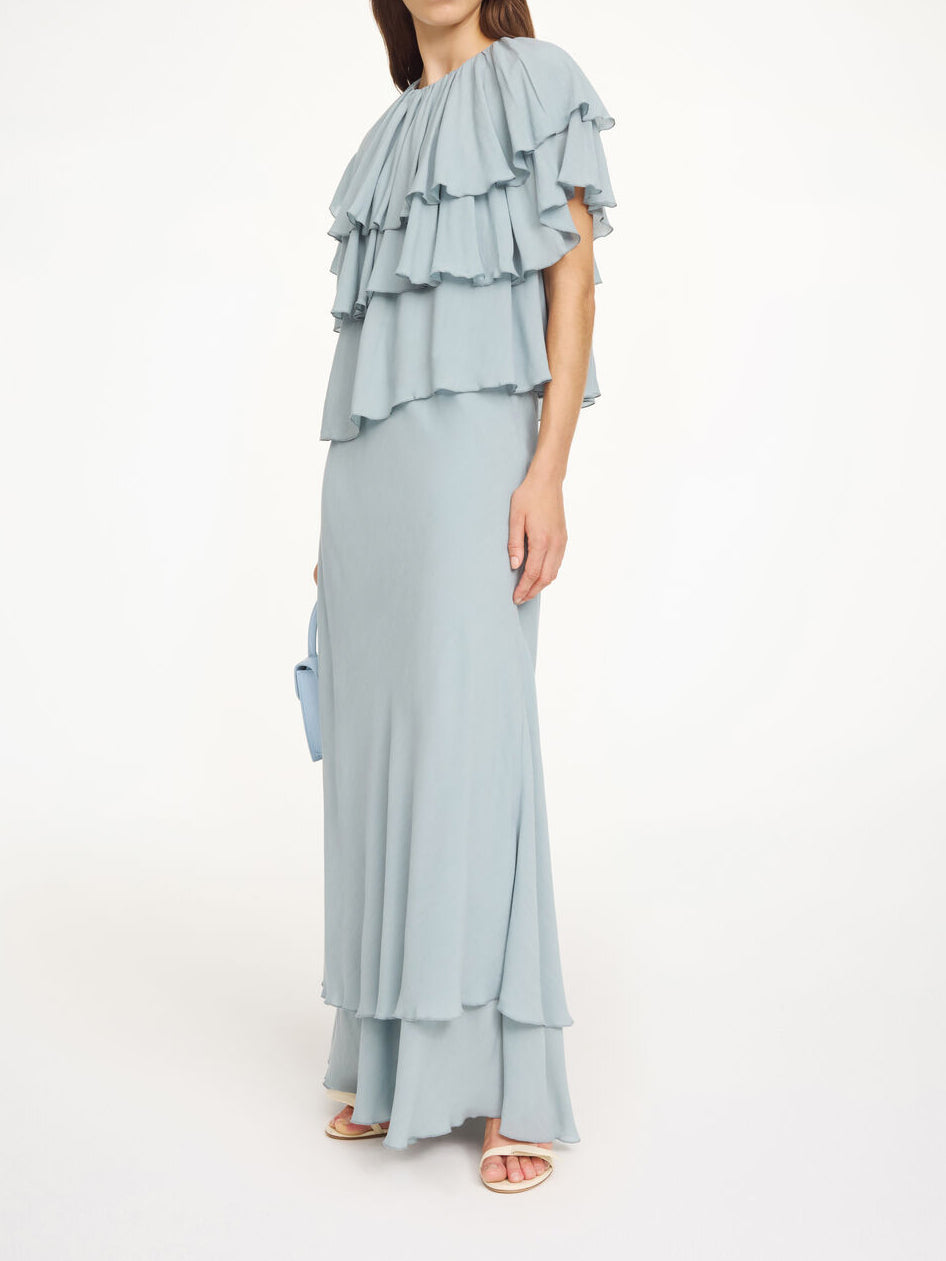 GURLI Chiffon Maxi Skjørt Lyseblå