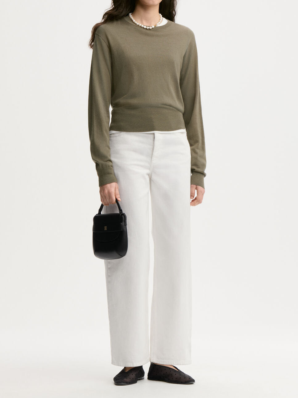 MONTIE Cardigan i ull og silke miks Olivengrønn