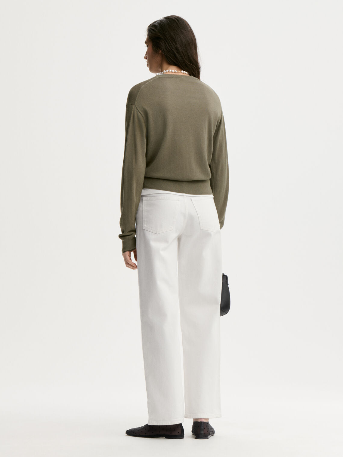 MONTIE Cardigan i ull og silke miks Olivengrønn