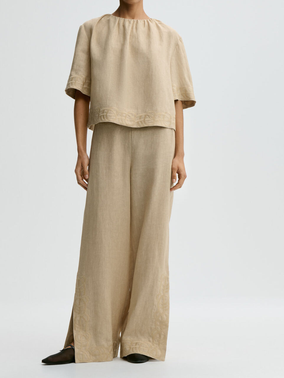 MARIAN Bluse i 100% lin Beige