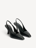 By Malene Birger Micho stiletter i sort geiteskinn, slingback med strikk, spiss firkantet tå og stiletthæl på 9 cm.