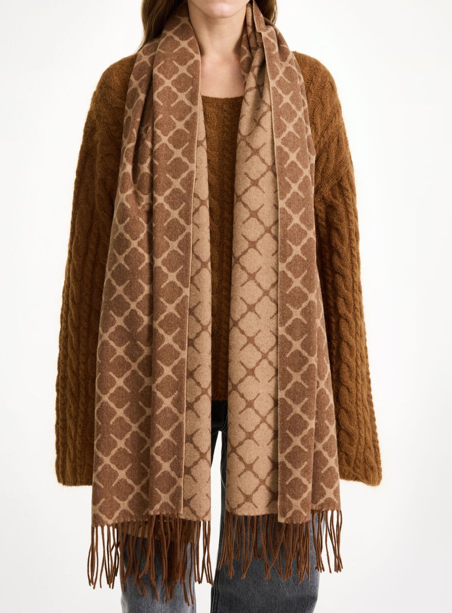 ortega, skjerf, ull, kashmir, beige, brun, by malene birger