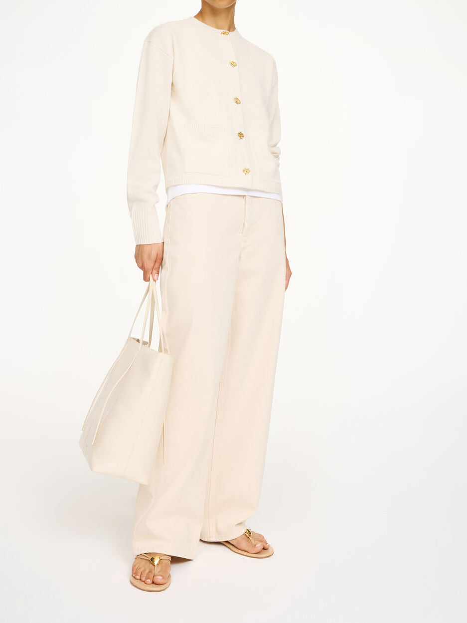 Kremhvit cardigan i 100% ull med klassisk passform og knapper – By Malene Birger