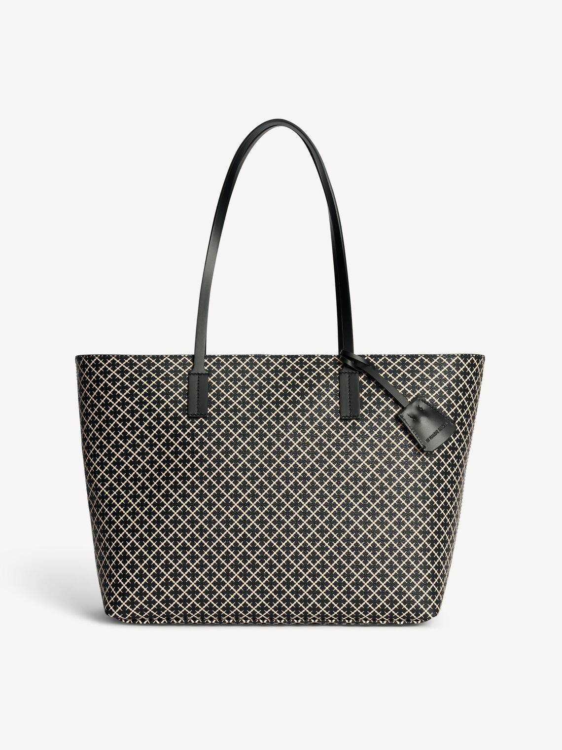By Malene Birger Abi Tote veske i sort, med et nytt mikro-print Signature Flower-trykk, laget av polyvinylklorid med skinndetaljer.