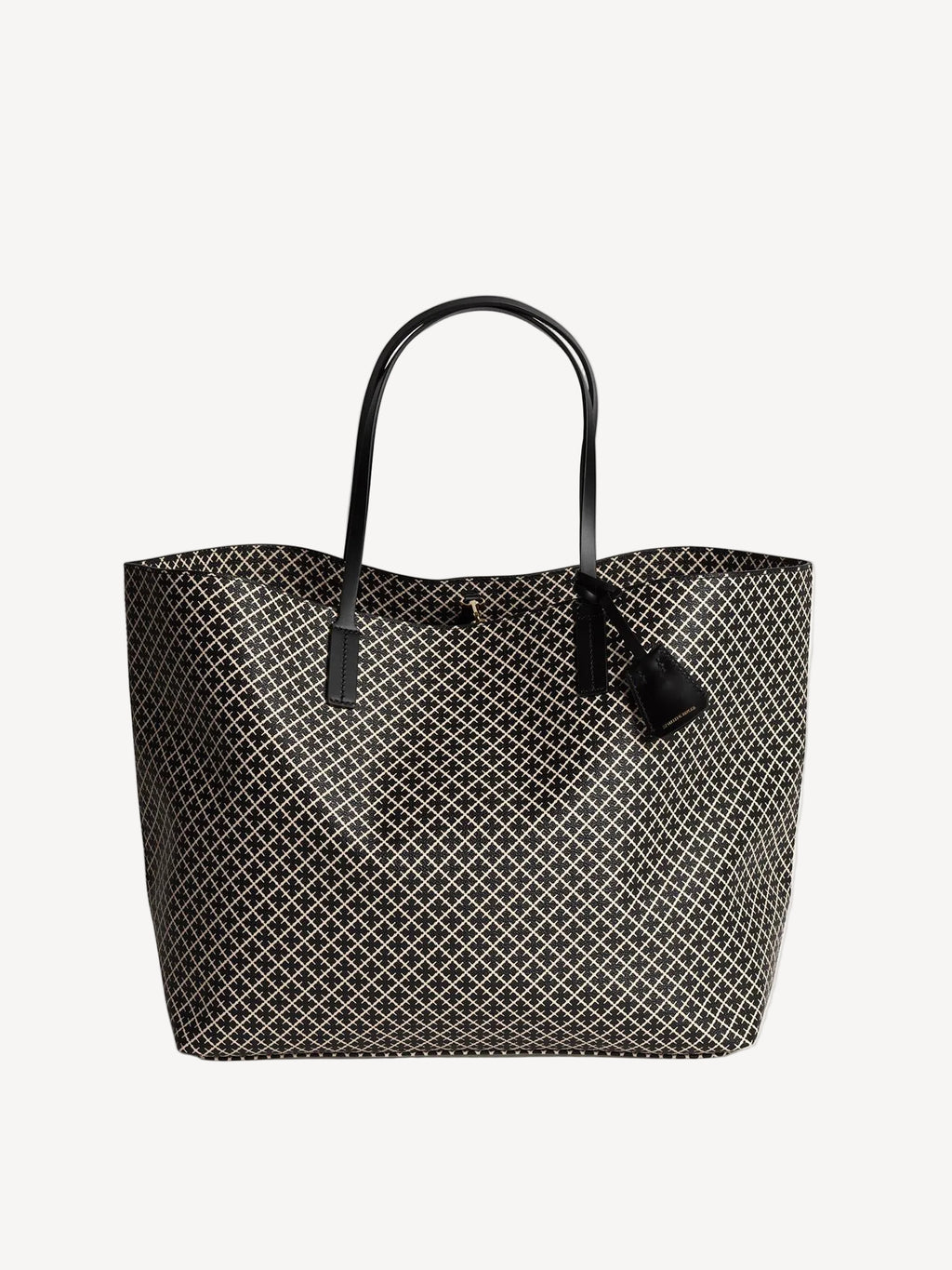 By Malene Birger Abi Tote veske i sort, med et nytt mikro-print Signature Flower-trykk, laget av polyvinylklorid med skinndetaljer.