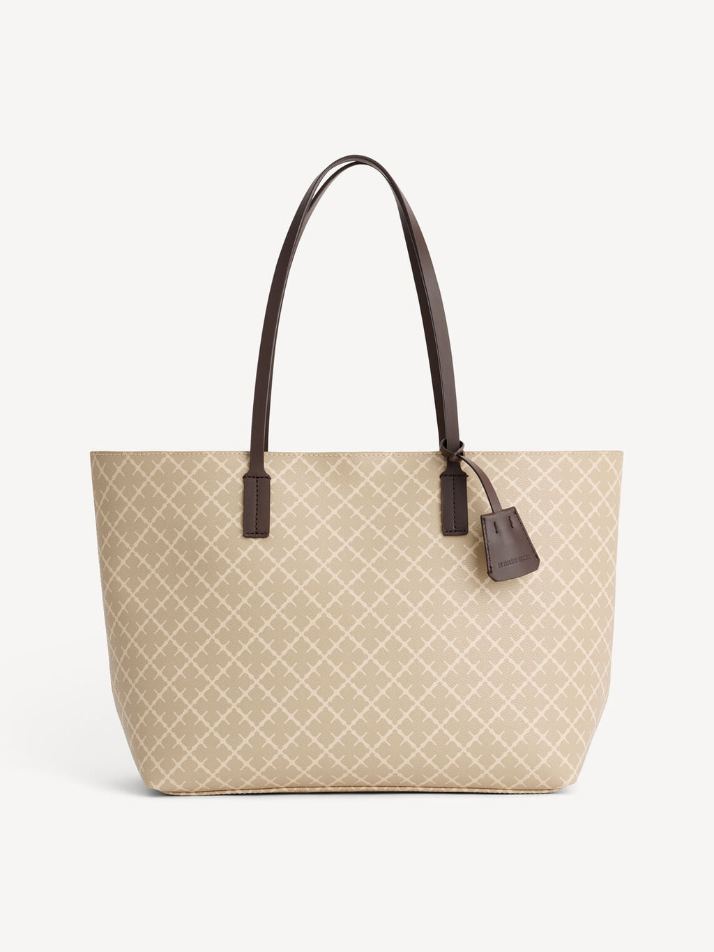 By Malene Birger Abigail veske i beige Signature Flower-print, med skinndetaljer og mørke stropper.