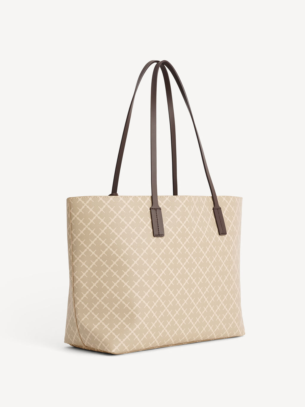 By Malene Birger Abigail veske i beige Signature Flower-print, med skinndetaljer og mørke stropper.