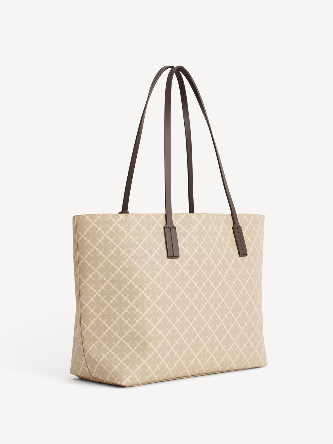 By Malene Birger Abigail veske i beige Signature Flower-print, med skinndetaljer og mørke stropper.