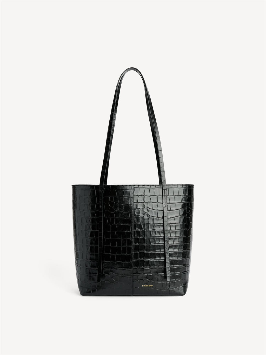 ABILSO CROCO veske fra By Malene Birger i sort skinn med croco-struktur, tote-form og lange bærereimer.