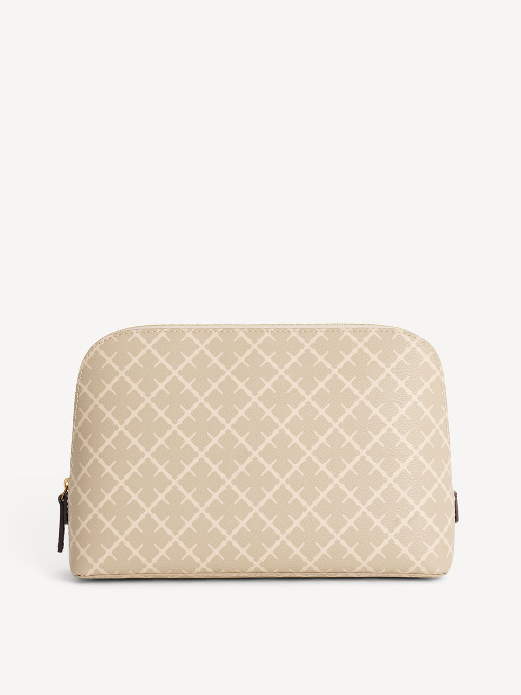 By Malene Birger Bae medium toalettmappe i beige, laget av polyvinylklorid, med skinndetaljer og et slitesterkt bomullsmateriale på innsiden.