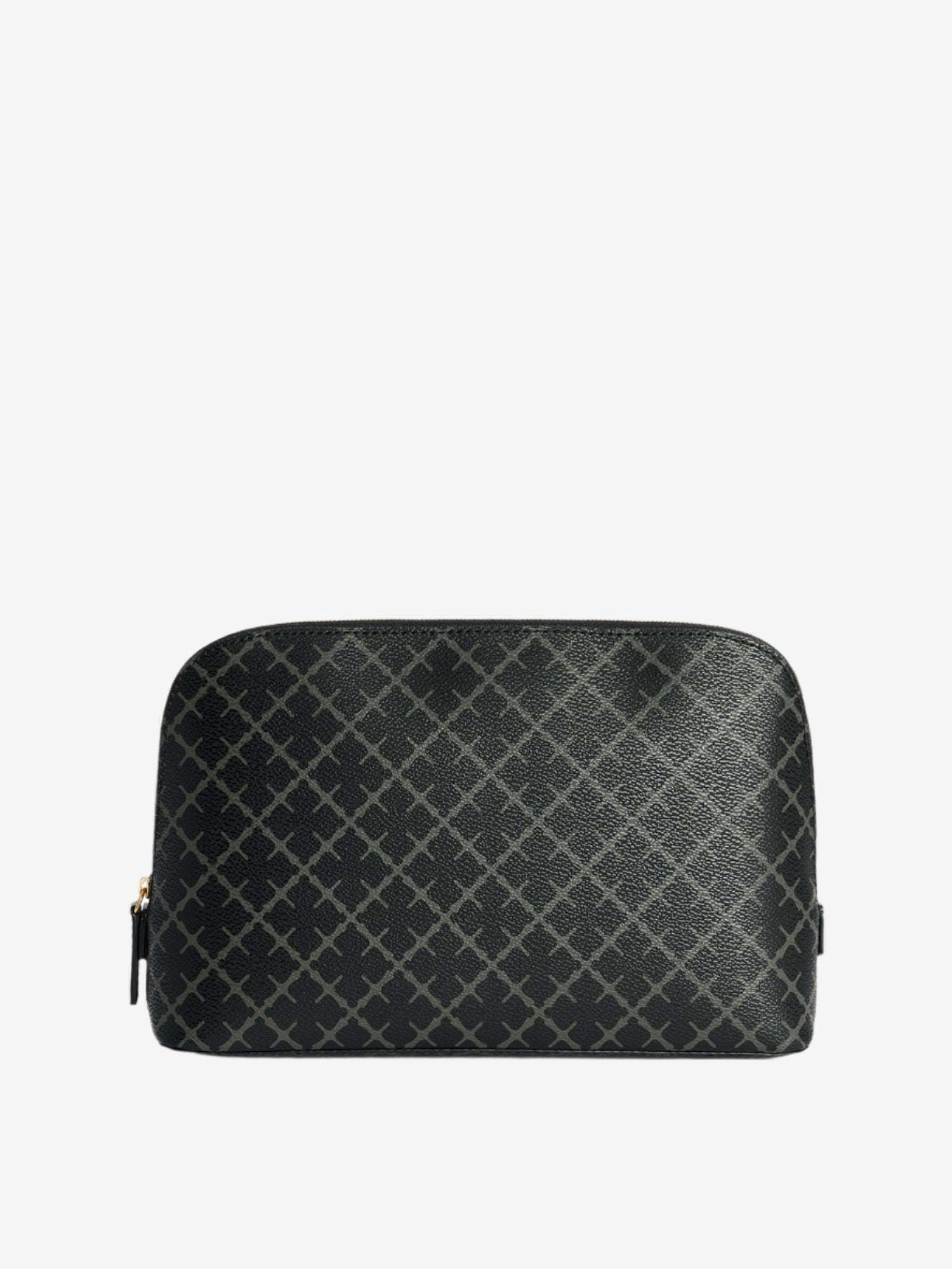 By Malene Birger Bae medium toalettmappe i koksgrå, laget av polyvinylklorid, med skinndetaljer og et slitesterkt bomullsmateriale på innsiden.