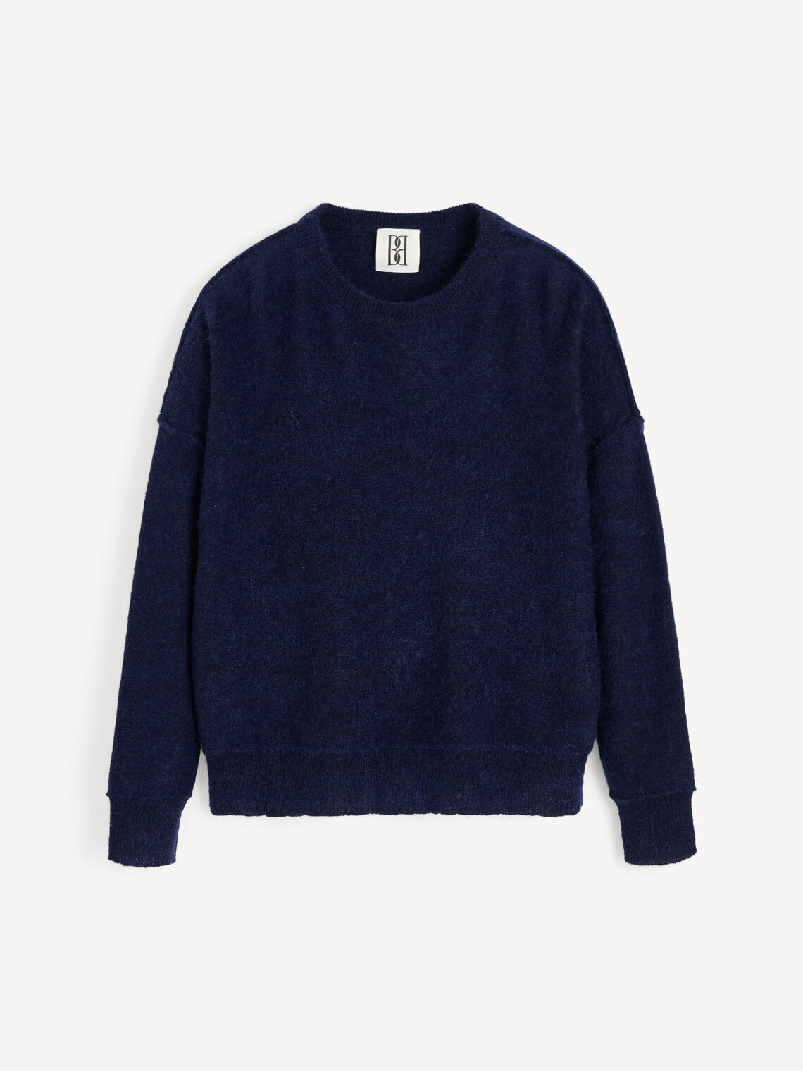 Blå oversized mohairgenser med vrengte sømmer og rund hals, mohair og ull – By Malene Birger