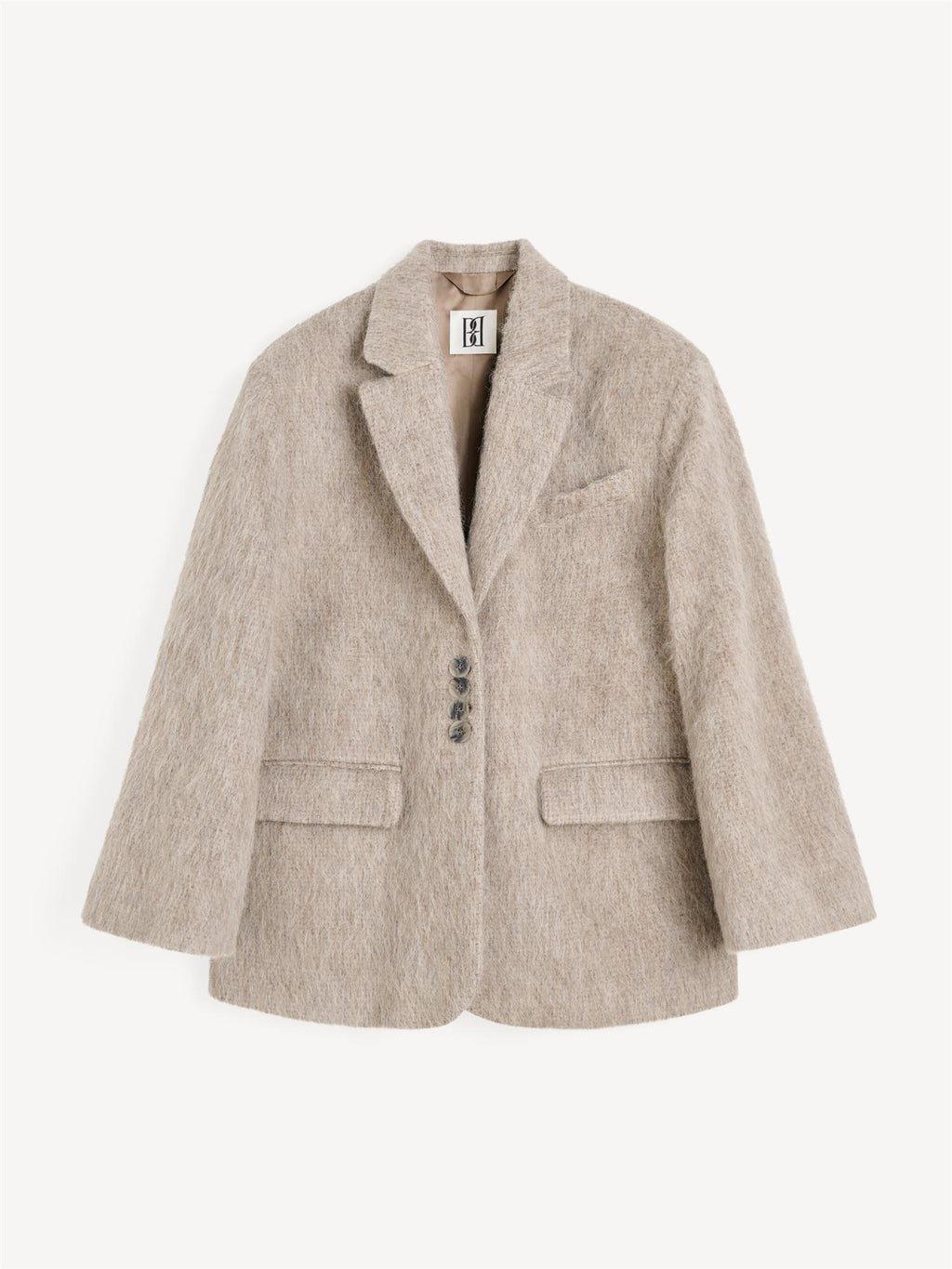 By Malene Birger Biena blazer i beige, laget av en blanding av ull og alpakka med en oversized passform.