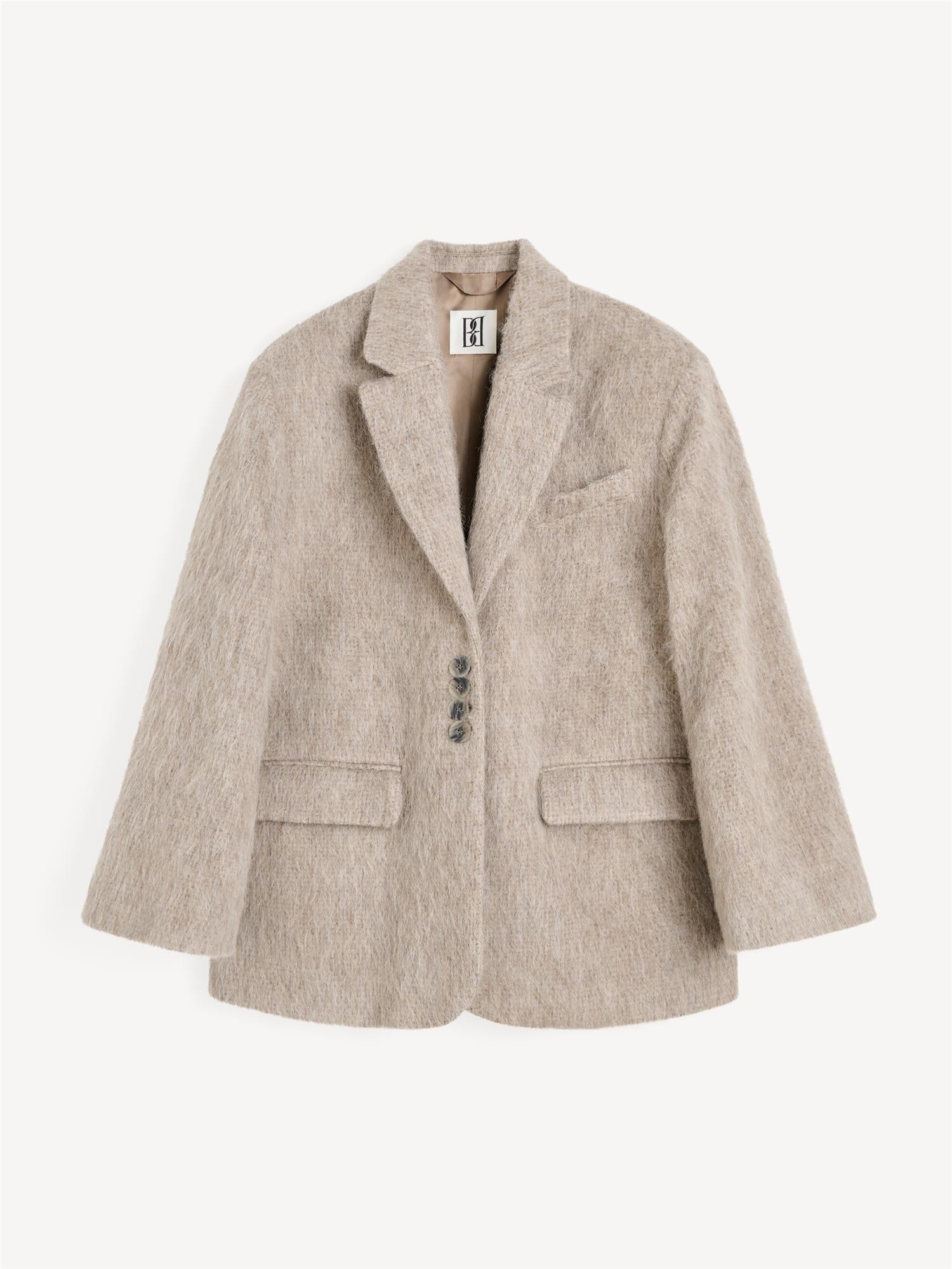 By Malene Birger Biena blazer i beige, laget av en blanding av ull og alpakka med en oversized passform.