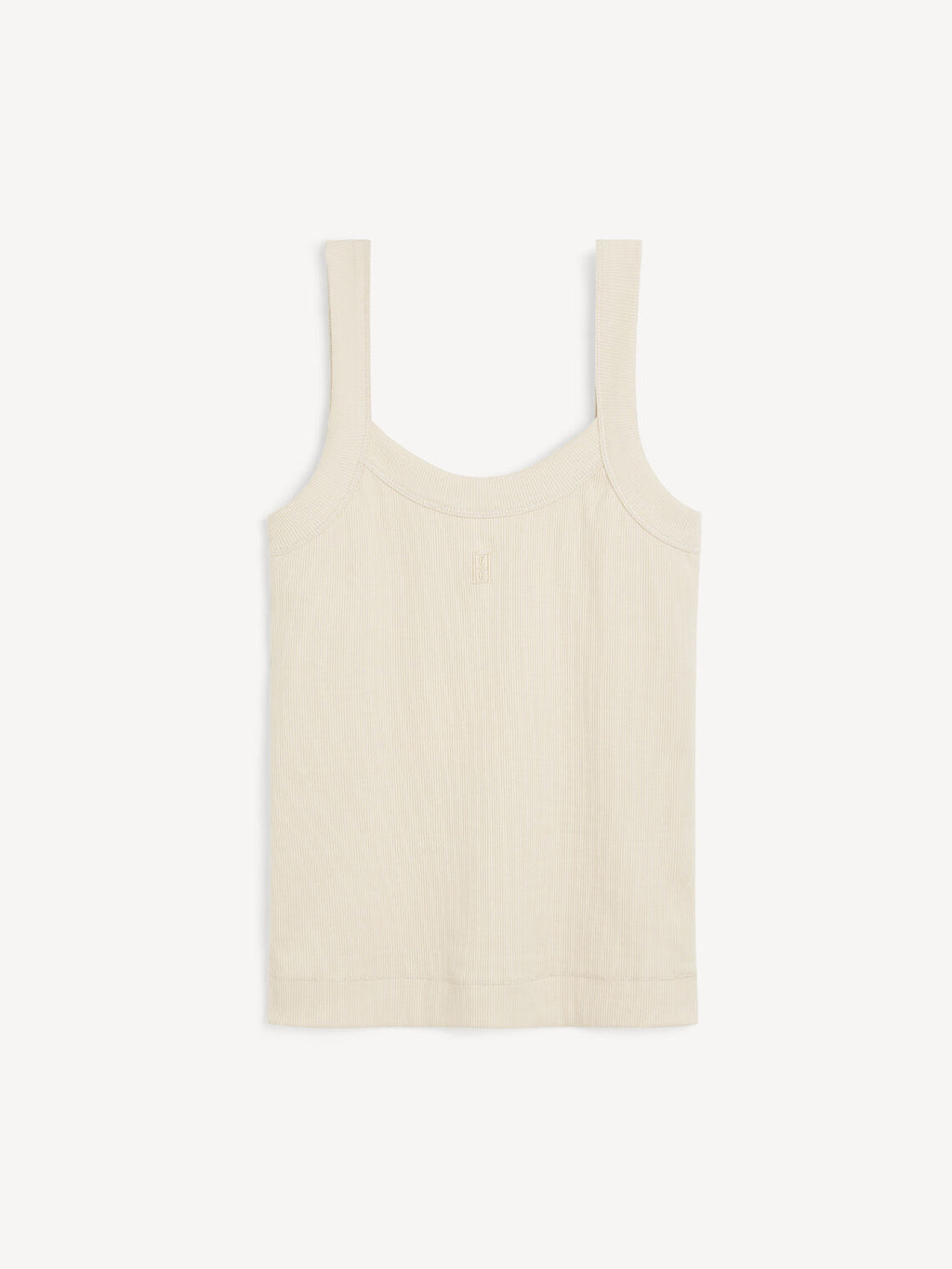 By Malene Birger Frillio topp i krem, laget av organisk bomull og elastan, med et lite monogramprint på brystet og en smal passform.