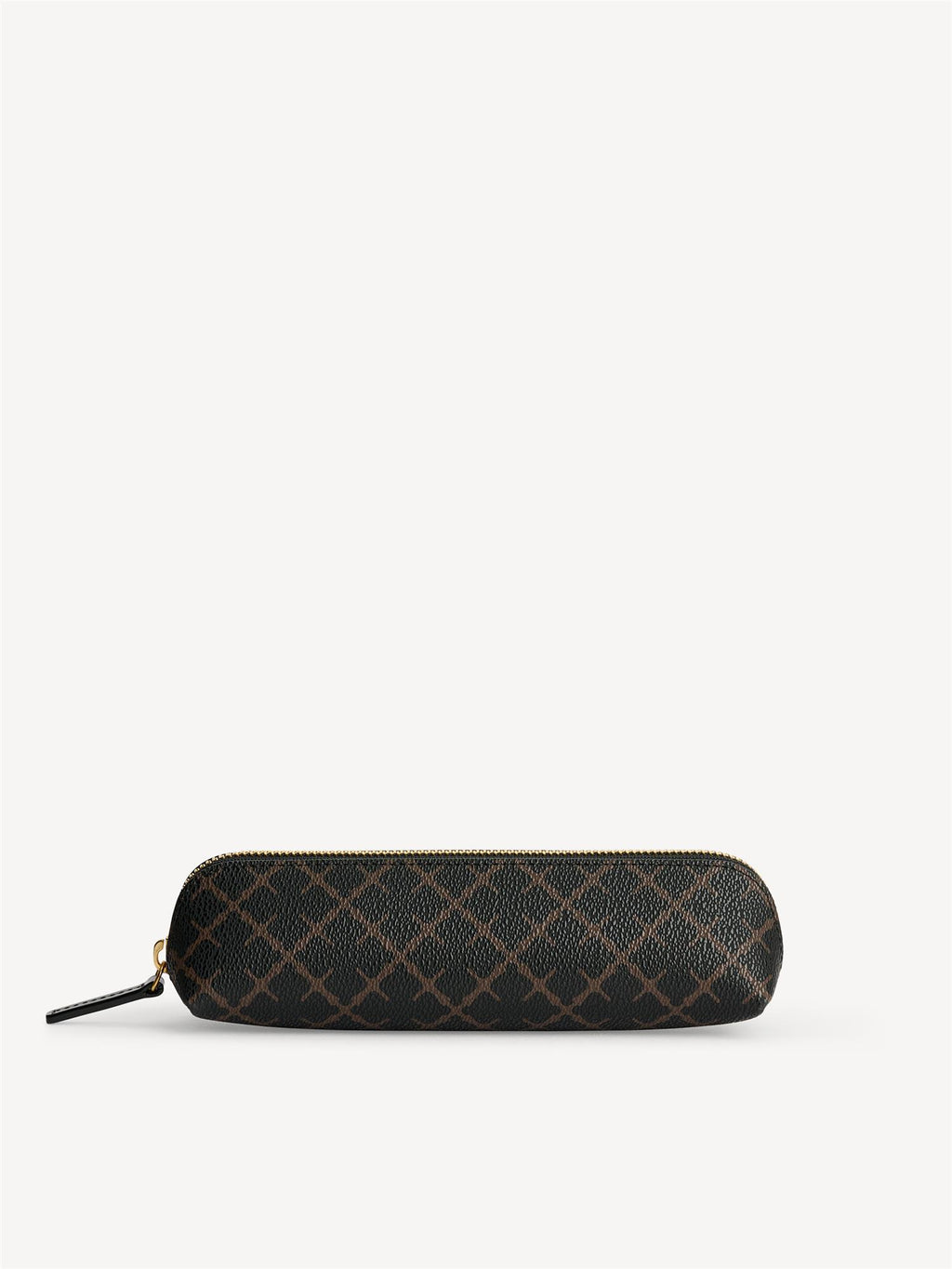 IVY PEN penal fra By Malene Birger i fargen brun, laget i polyvinylklorid med Signature Flower-mønster og gullfarget glidelås.