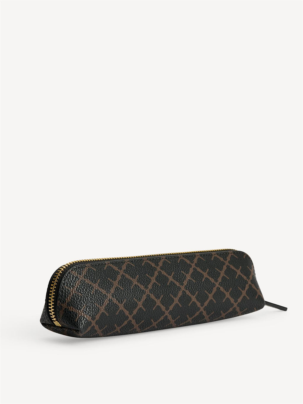 IVY PEN penal fra By Malene Birger i fargen brun, laget i polyvinylklorid med Signature Flower-mønster og gullfarget glidelås.