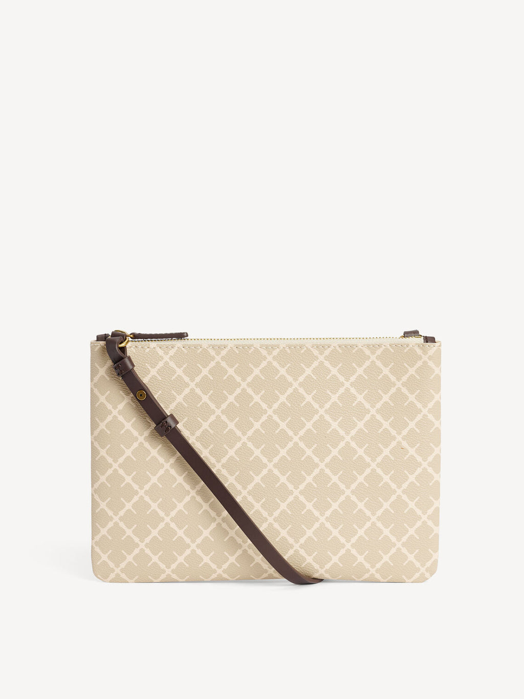 By Malene Birger Ivy veske i beige, firkantet form, med Signature Flower-mønster og avtagbar stropp.
