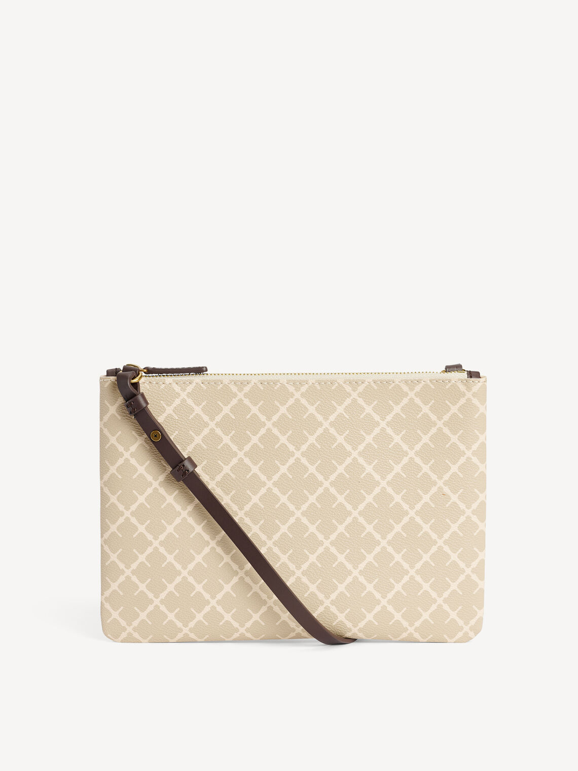 By Malene Birger Ivy veske i beige, firkantet form, med Signature Flower-mønster og avtagbar stropp.