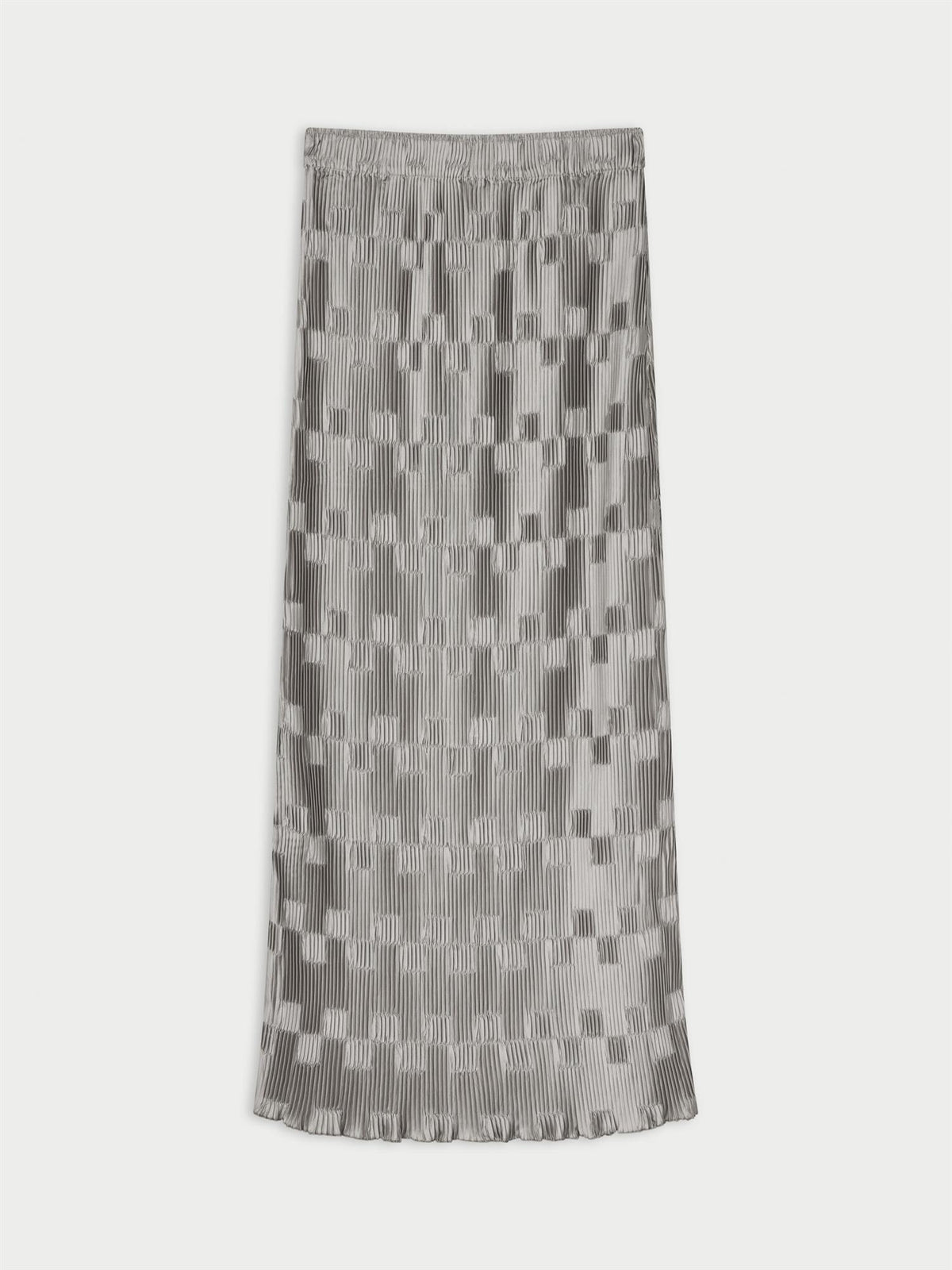 LIAN plisseskjørt fra By Malene Birger i fargen sølv, laget i 100% resirkulert polyester. Rett passform med strikk i livet og lang lengde.