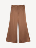 Lucee satengbukse i brun polyester med høyt liv, vide ben og glatt satengfinish.