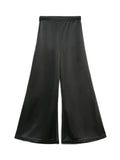 Lucee satengbukse i sort polyester med høyt liv, vide ben og glatt satengfinish.