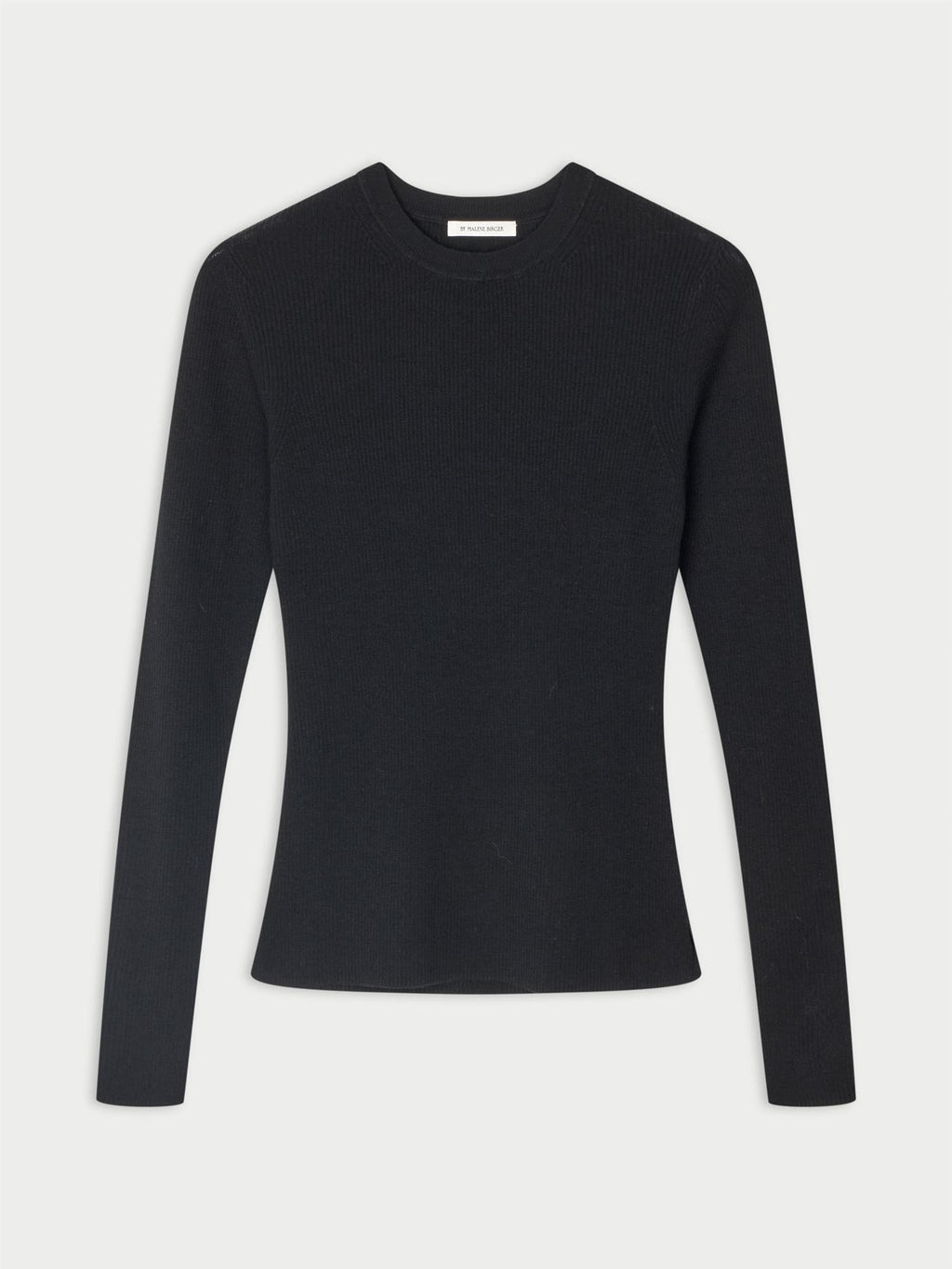 MARIELLA genser fra By Malene Birger i fargen sort, laget i 60% ull, 32% lyocell (TENCEL) og 8% silke. Ribbestrikket struktur, rund hals og tettsittende passform.
