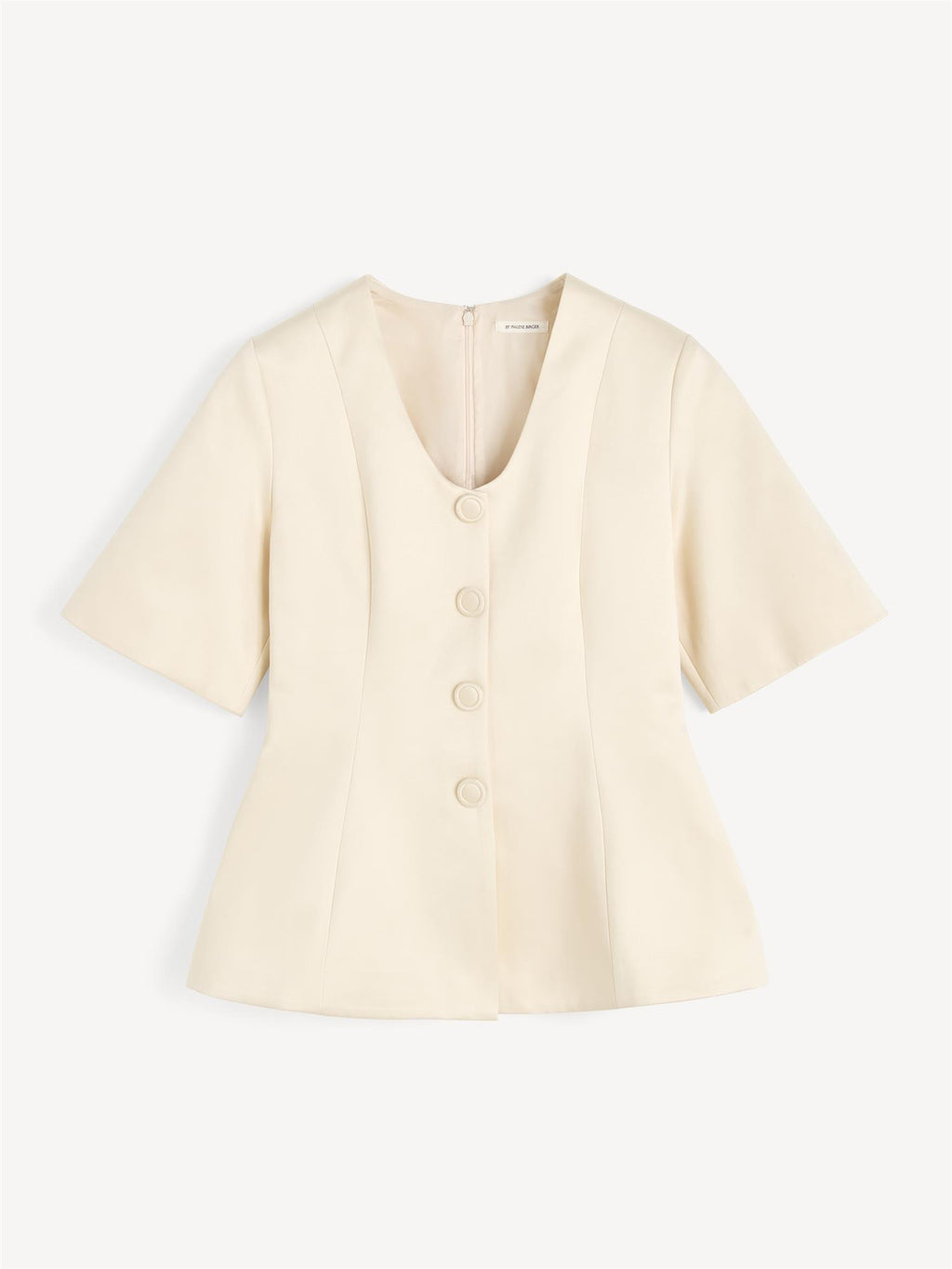 By Malene Birger Merlina bluse i svart, med v-utringning og innsvinget midje, laget av polyester og bomull.