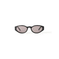 Sort oval cat-eye ramme i acetat, mørke UV-beskyttende linser, monogram-emblem på siden