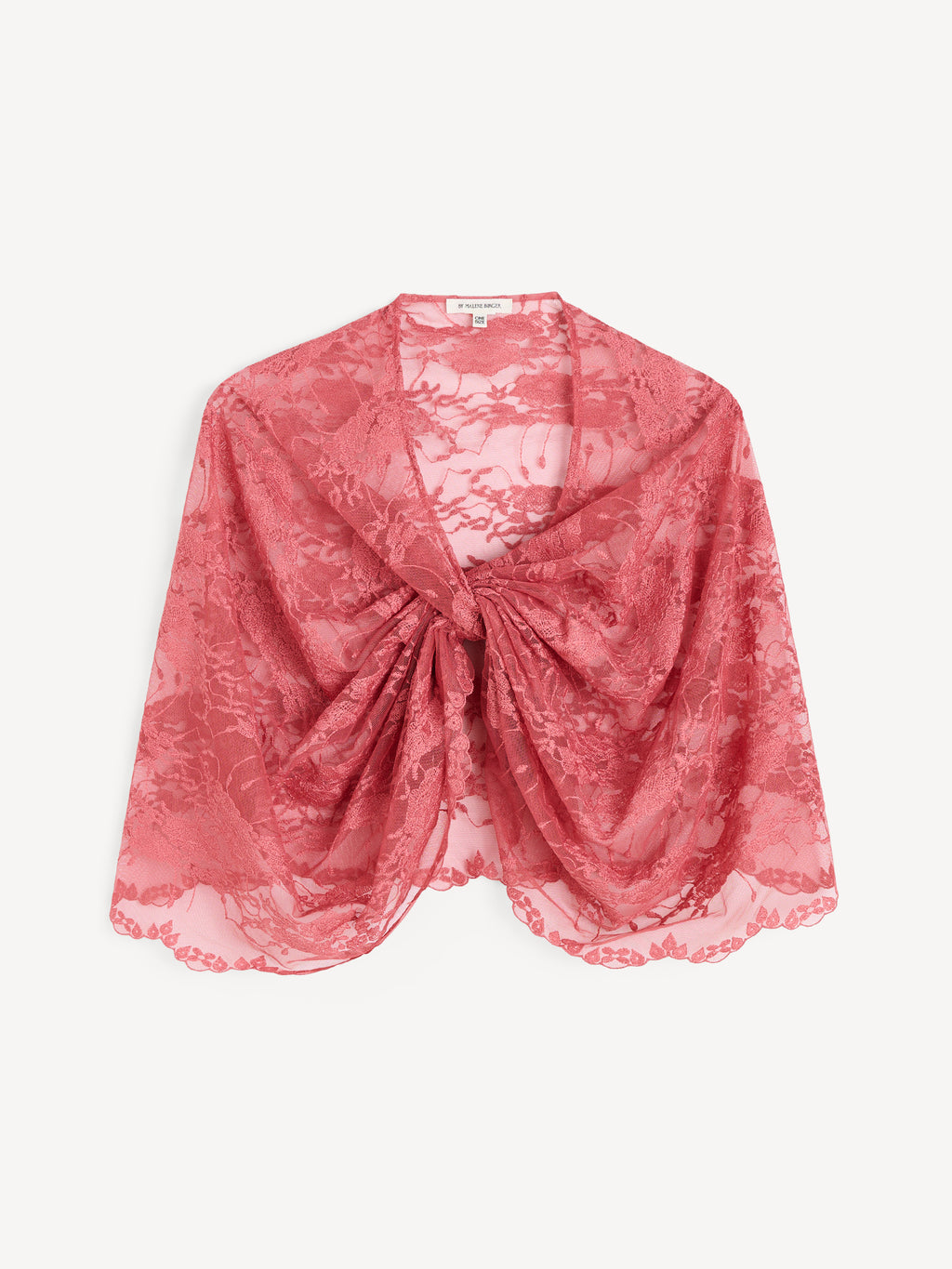 PINLOS LACE cape fra By Malene Birger i fargen rosa, laget i polyamid, med blondedetaljer og Signatur Flower-print. Elegant og lett tekstur med feminine kanter.