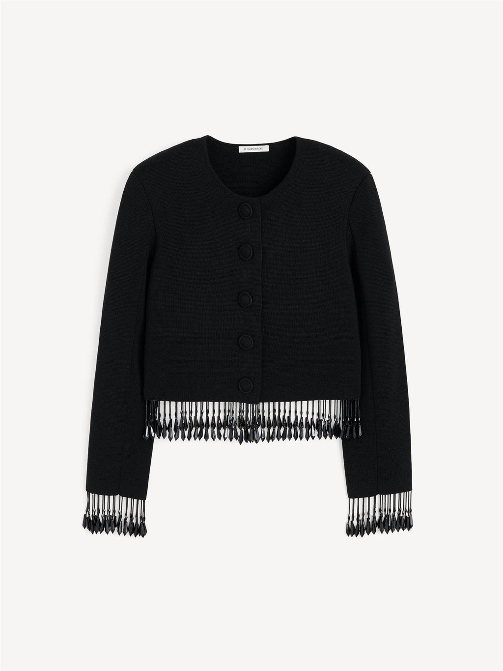 Sort cardigan med perldetaljer og klassisk passform – By Malene Birger