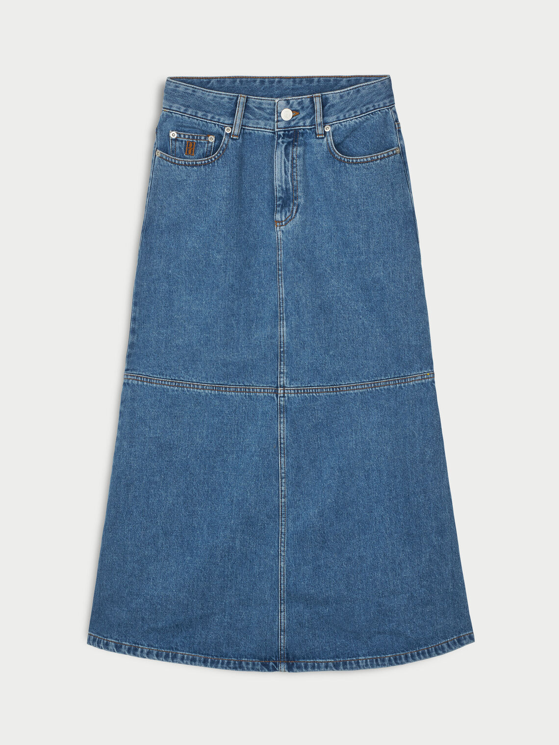 By Malene Birger Solene denim-skjørt i blå organisk bomull med A-linjet silhuett og 5 lommer.