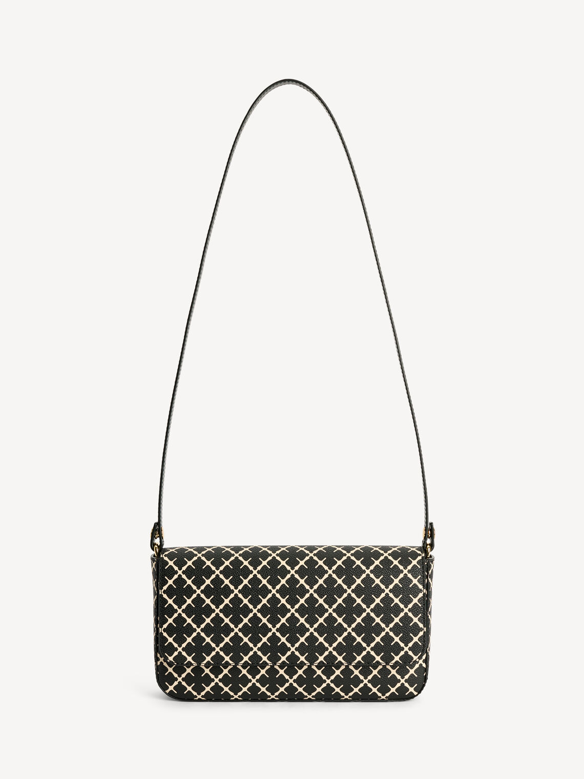 TALLIE veske fra By Malene Birger i fargen sort, laget i polyvinylklorid med Signatur Flower-print. Magnetknapp, avtagbar reim i to lengder og innvendig lomme.