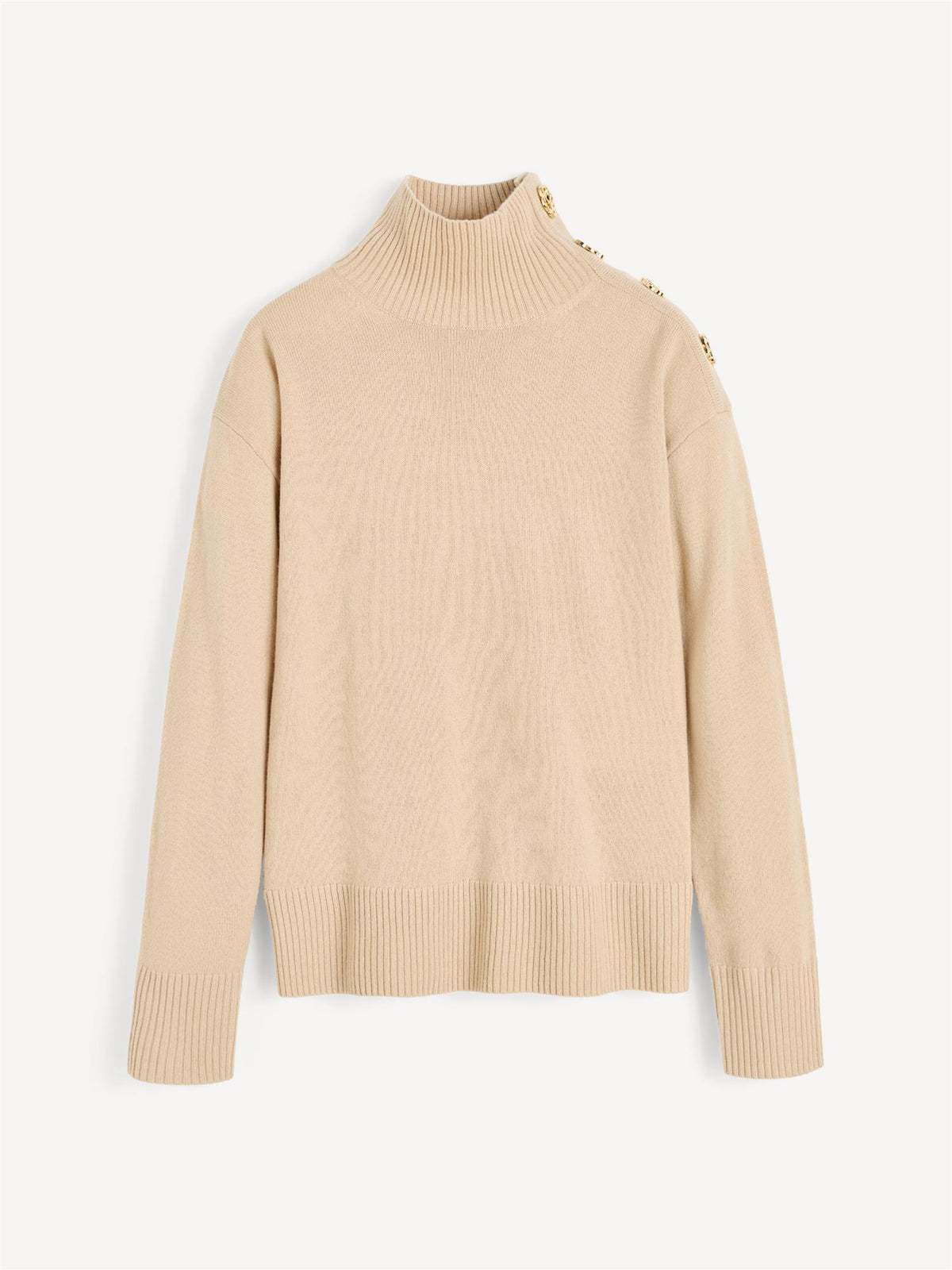 Kremfarget høyhalset genser i 100% ull med polo-hals og slim fit – By Malene Birger